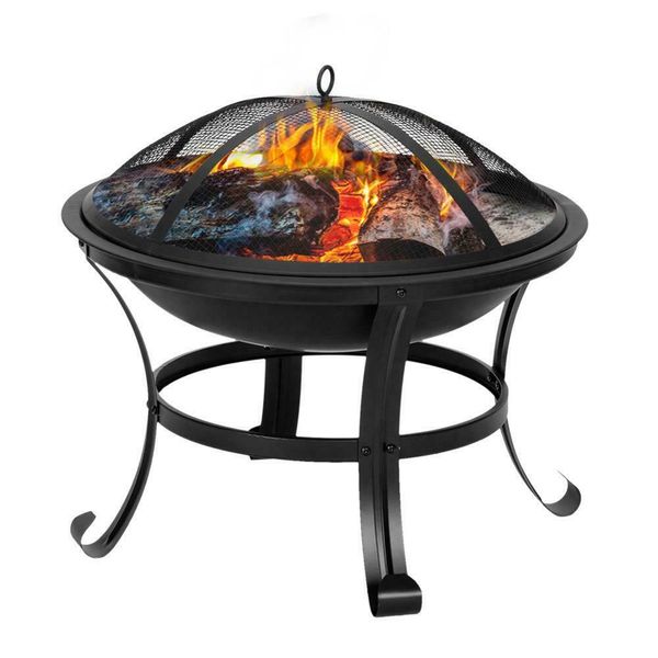 

22" outdoor metal fire pit backyard patio garden round stove fire bowl