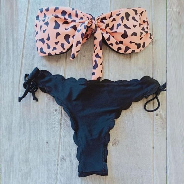 

bikinis set 2pcs leopard print beach bathing swimsuit women tankini summer strapless sets female push up padded bikini swimwear1