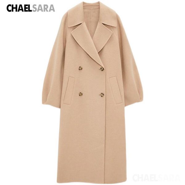 

women's wool & blends korea women autumn winter double breasted long coat ladies cashmere overcoat, Black