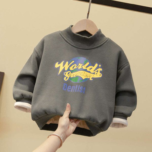 

children's sweater new plush thickened printed wear boys' winter bottom coat, Black