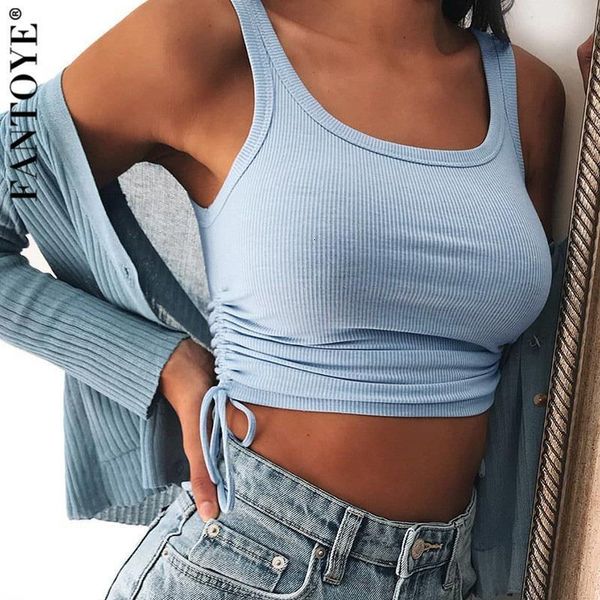 

fold drawstring tank women skinny backless mini camis crop new short vest clubwear bustier 2021, White