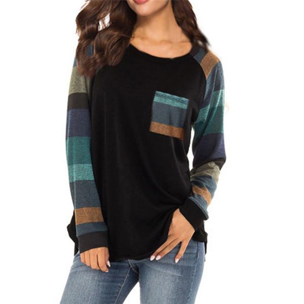 

fashion woman s 2019 female clothing elegant stripe casual t shirt ladies loose women long sleeve top, White