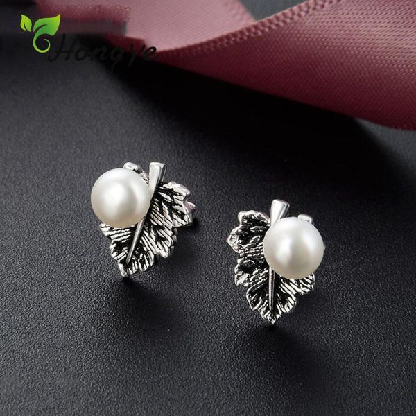 

hongye women earrings fashion jewelry real silver 925 small studs ear accessories freshwater pearl opal earrings gifts female, Golden;silver