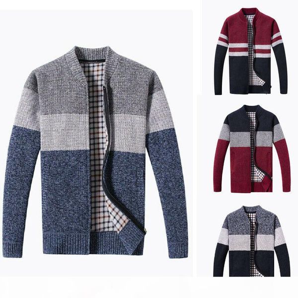 

зимние мужчины свитер пальто новый длинный рукав молния вверх по пэчворке трикотажные пулемеры флис теплые выровняющие клетки вязаные клетки, White;black