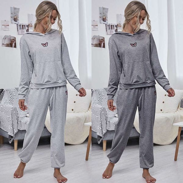 

hooded fall fashion 2020 loose new sports casual two piece women's suit, Gray