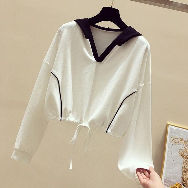 

female women sweater clothes new fashion 2020 autumn lantern sleeve half black, White;black