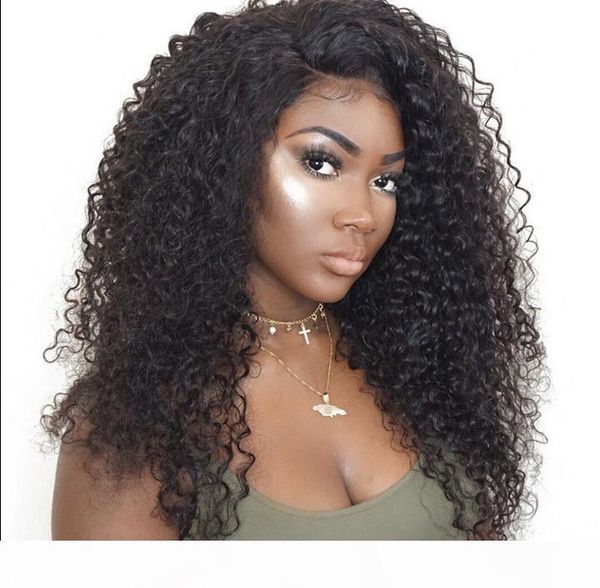 

new arrival human virgin remy brazilian soft hair lace front full lace kinky curly wigs 130% desnity natural black color for black women