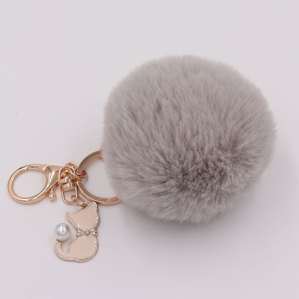 

keychain cat pompom fake fur ball chain pompon keyring bag charms key ring high quality, Silver