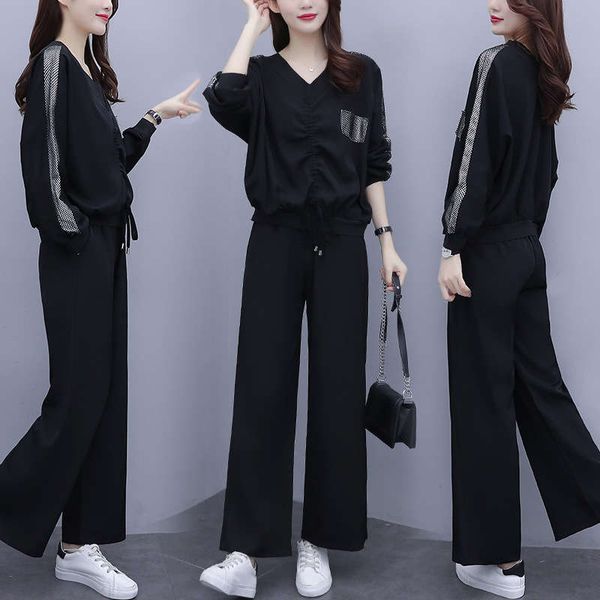 

leisure sports suit women's 2020 autumn new slim big size foreign style two piece set, Gray