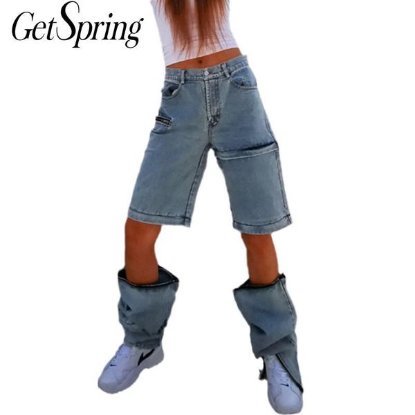 

women's jeans getspring women irregular removable high waisted vintage casual denim waist pants jean trousers 2021, Blue