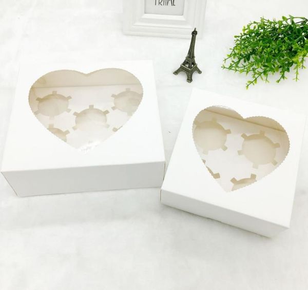 

gift wrap 100pcs heart window cupcake paper boxes muffin cake cookie packaging box for wedding birthday party 4/6 cavity sn3640