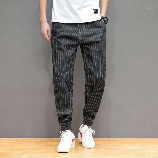 

male trend loose denim hip-hop jeans harem pants blue black striped trousers for men size 42 mens joggers sweatpants1