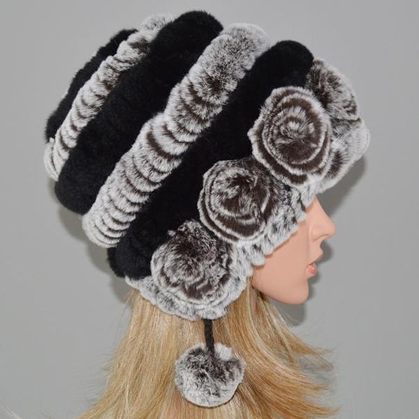 

2020 women flowers real rex rabbit fur beanies hats knitted genuine rex rabbit fur hat handmade elastic real rex rabbit fur caps wmtsgb