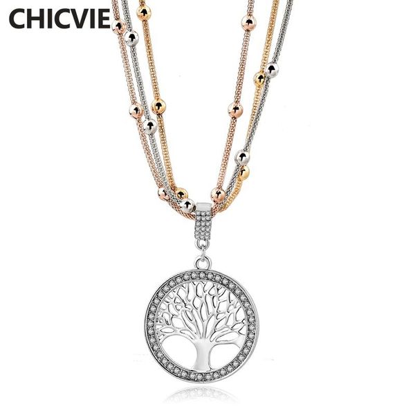 

chains chicvie statement multilayer necklace & pendants women display jewelry for womens chain tree of life sne180011, Silver