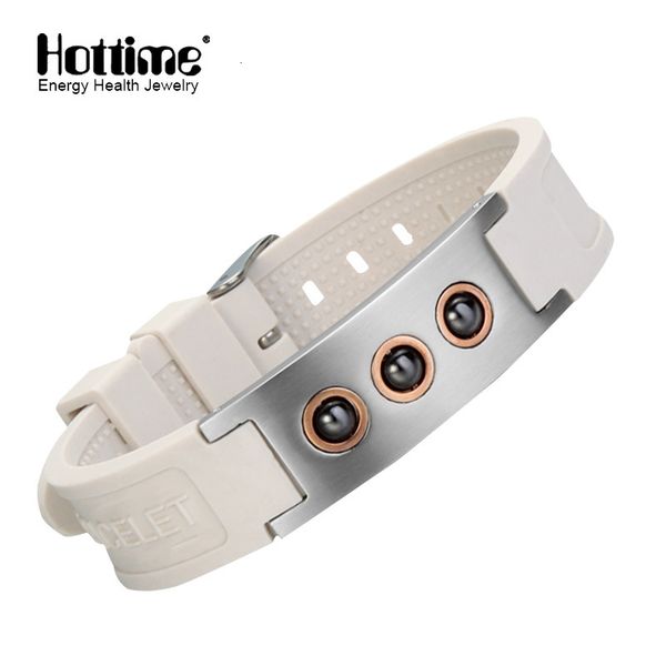 

sports fashion jewelry stainless steel silicone lovers bracelet, Silver