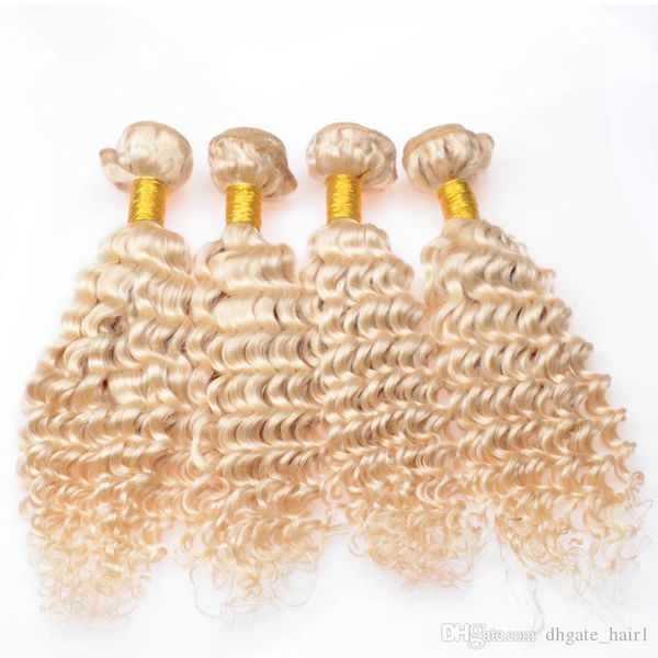 

#613 bleach blonde virgin peruvian human hair wefts extensions deep wave wavy blonde virgin remy human hair weave bundles 4pcs lot, Black
