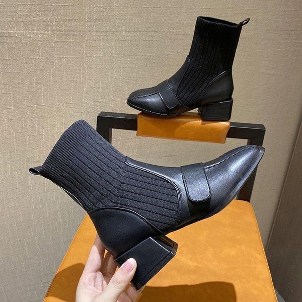 

women's boots autumn boots-women zipper shoes luxury designer booties ladies ankle med rubber rock fashion fabric solid c483, Black