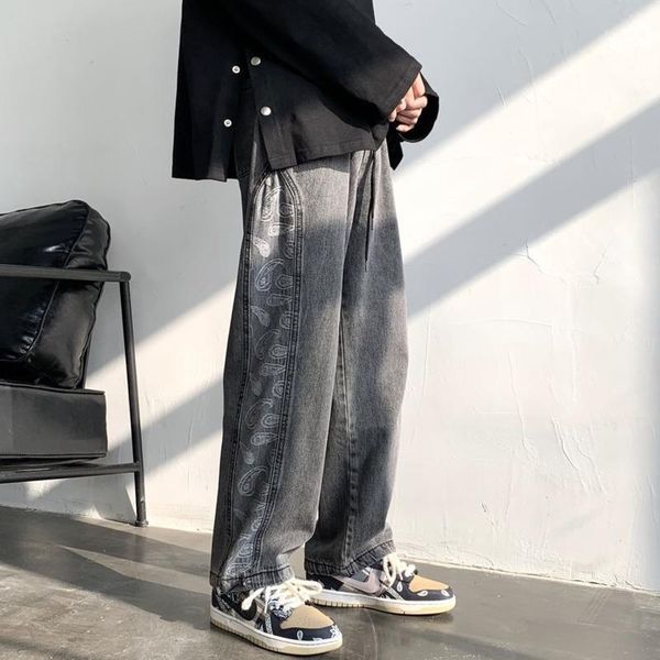 

men's jeans 2021 spring and winter new trendy brand cashew flower mopping pants jeans loose casual fashion young men's clothing1, Blue