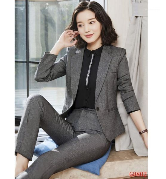 

women's two piece pants formal grey blazer women pant suits ladies business work wear jackets clothes1, White