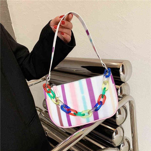 

shopping bags ladies fashion leisure cosmetics shoulder underarm baguette bag color pu leather acrylic chain mobile phone coin purse 220309