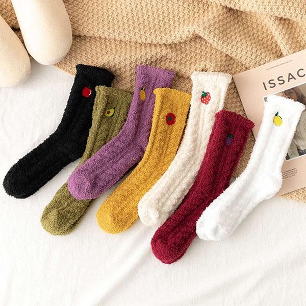 

coral fleece ladies thick warm home socks fruit in tube socks floor, Black