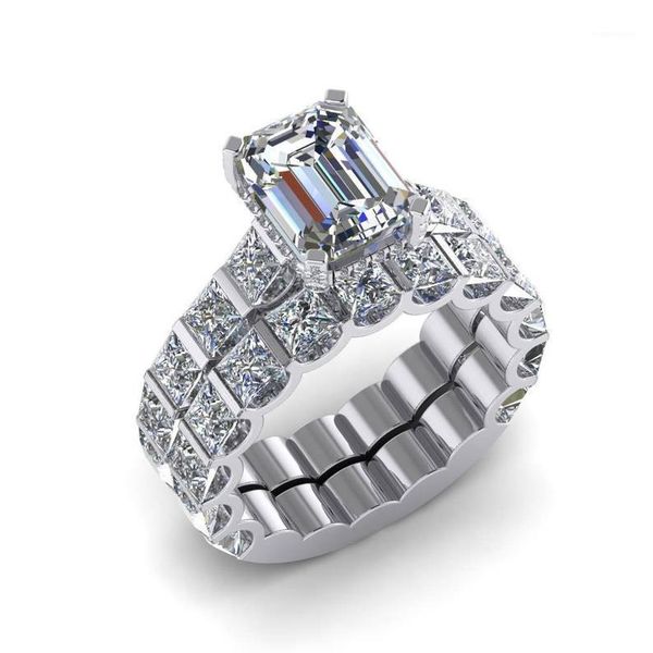 

exquisite princess cut cz wedding ring set white blue gems crystal bridal set engagement ring anniversary jewelry lover's gifts1, Slivery;golden