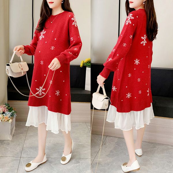 

and maternity dress suit fashion medium length autumn sweater loose winter top, White