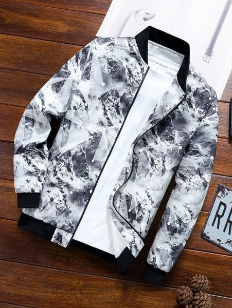 

men mountain print bomber jacket without tee r2ez#, Black;brown