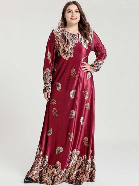 

ethnic clothing winter velvet maxi long dresses elegant gold stamping floral printing muslim dress pink  - 4xl1, Red