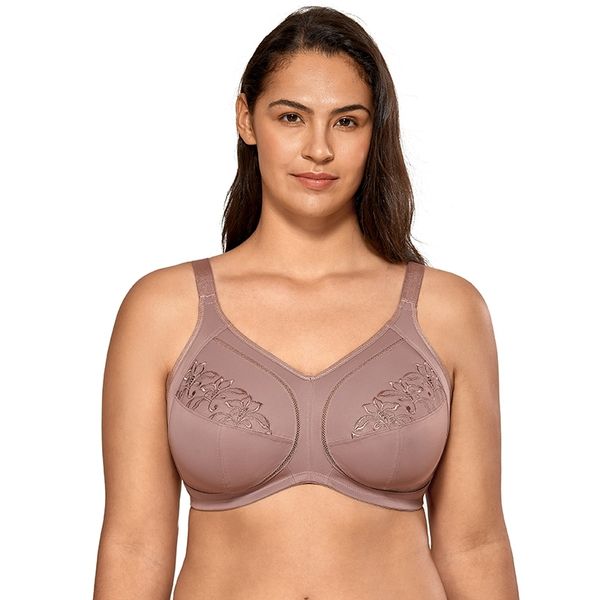 

women's plus size embroidered non-padded full coverage wirebra y200415, Red;black