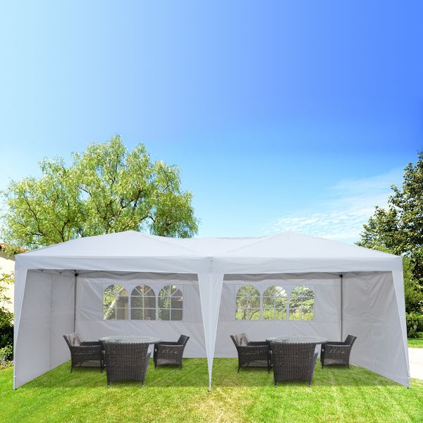 

10x20ft outdoor wedding party tent 3x6m camping waterproof wedding party gazebo with 4 sides 2 windows folding patio sun shelter marquee