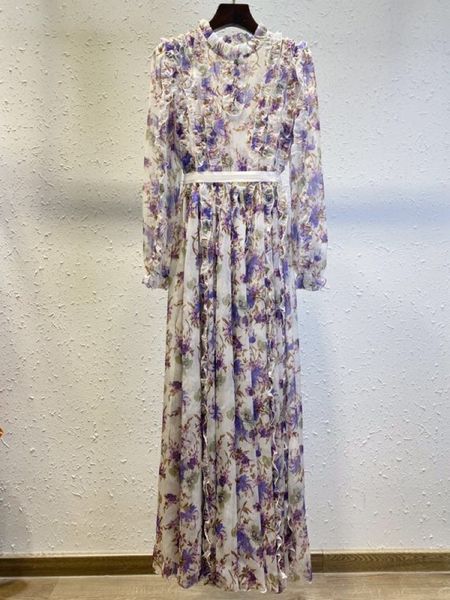 

europe station 2021 new palace wind print shirt skirt temperament stand collar row button retro bubble sleeve holiday dress, Black;gray