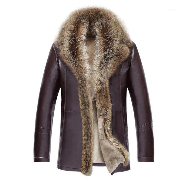 

nice winter fur men leather jacket fashion wool genuine leather jacket male warm overcoats long motorcycle 5xl 5xl 511, Black