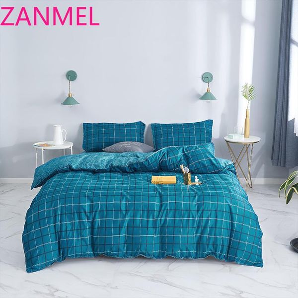 

geometric bed cover sets blue color striped duvet cover sets for men reactive prined housse de couette  size bedclothes