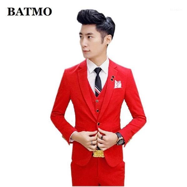 

batmo 2019 new arrival korea style slim red suits men,men's wedding dress plus-size s-4xl tz781, White;black
