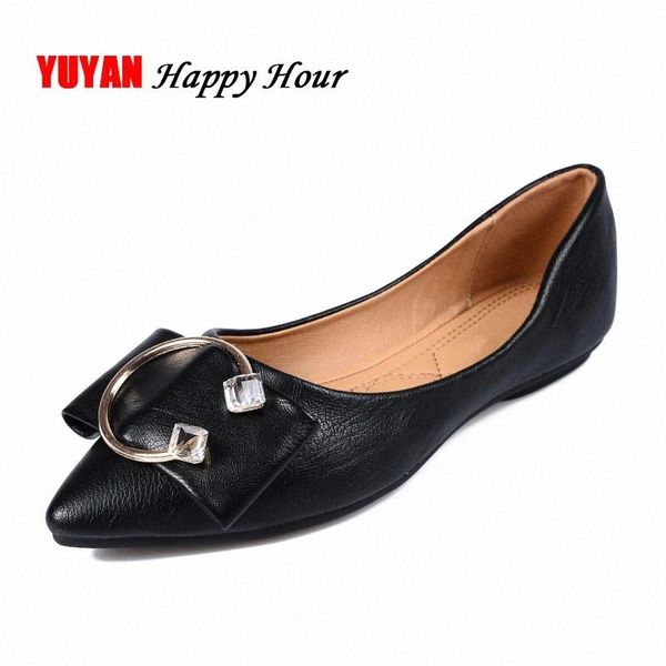 

fashion brand shoes women pointed toe flat footwear soft leather women's flats office ladies single shoes plus size  a069 #kk2m, Black