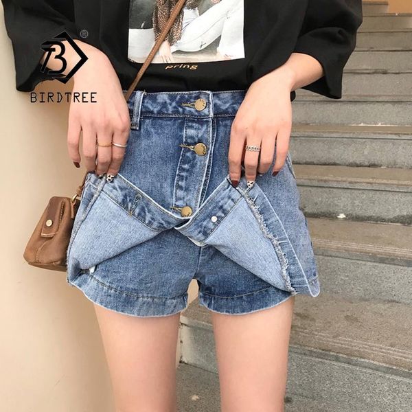

singel breasted denim shorts 2021 summer spring girls blue high waisted all-match jeans skorts b11901x