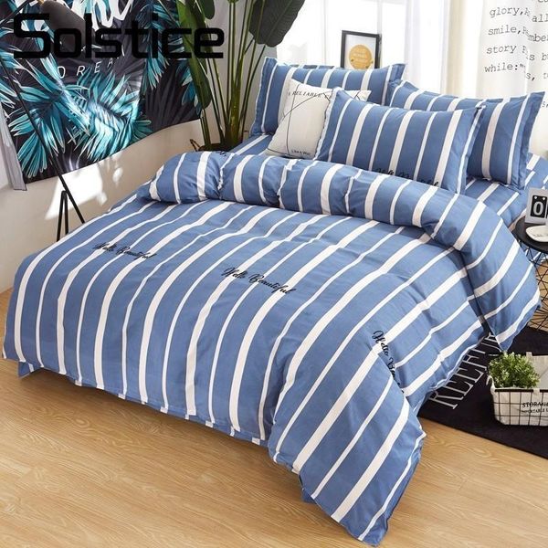 

solstice home textile blue stripe bedding sets brief nordic style boy kid teen bed linen 3/4pcs duvet cover pillowcase bed sheet1