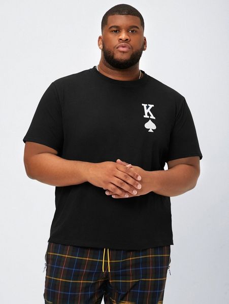 

extended sizes men playing card print tee r0z0#, White;black