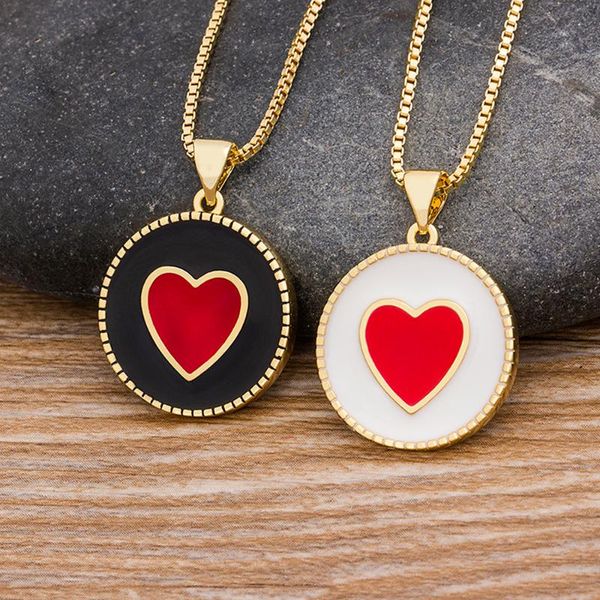 

new female necklace fashion women simple heart round enameled pendant charm necklace for girls statement engagement jewelry, Silver