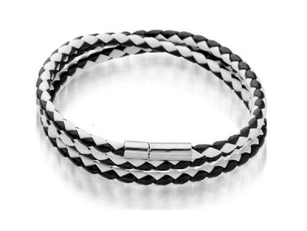 

fashionl6rmbracelets magnetic mens black/brown mesh leather stainless bangle steel clasp double wrap wristband beautiful titanium b