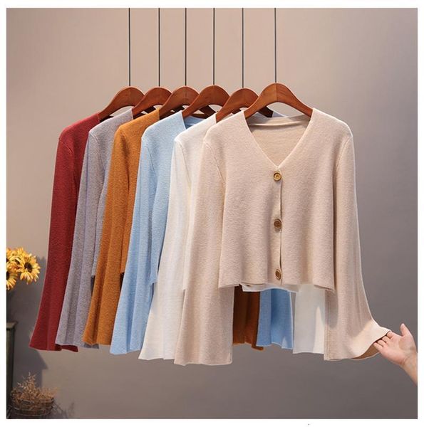

2021 fashion thin soft autumn female cropped cardigan v neck women crop knitted cardigan sweaters top, White;black