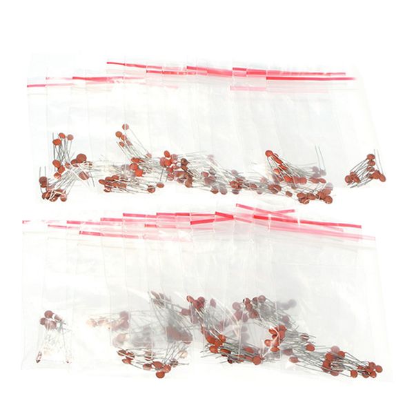 

set of 300 pieces ceramic capacitor assortment 2pf-0.1uf 30 values in separate bags