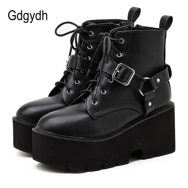 

boots gdgydh 2021 s autumn women ankle round toe platform chunky heels female gothic style punk ladies shoes black size 35-39