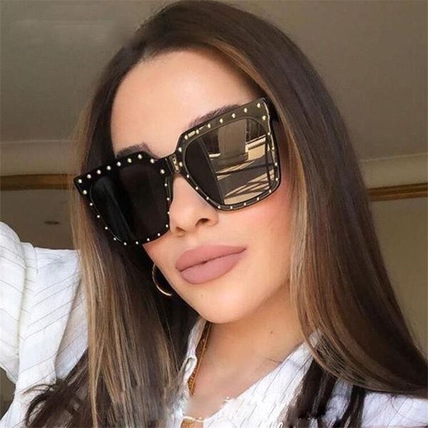

sunglasses korea oversized square frame womens brand designer rivet shades vintage sun glasses for female gothic eyewear, White;black