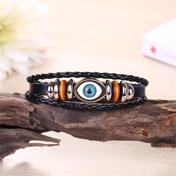 

retro evil eye charm bracelts women multi-layer adjustable leather beaded bracelet hand bead bracelts bangles fashion jewelry, Black