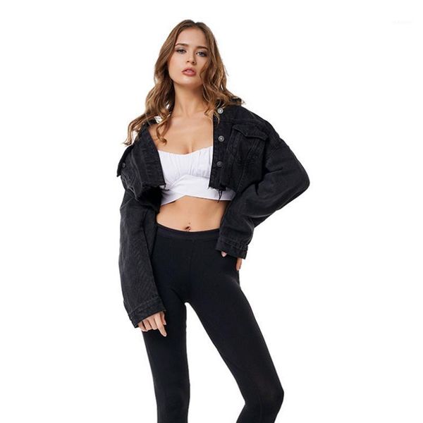 

2020 new fashion spring autumn women black hooded coat jeans denim jackets basic ladies windbreaker female short coat women1, Black;brown