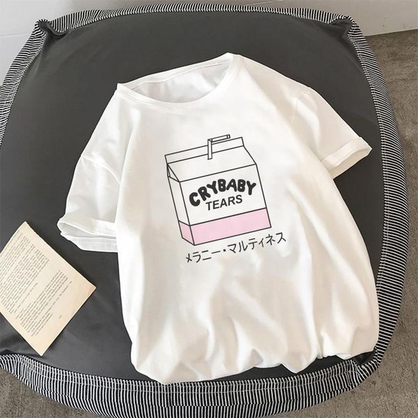 

japanese summer chic cute cartoon peach milk letter s-2xl t-shirt fun harajuku ins sweet print female tees ulzzang clothing, White