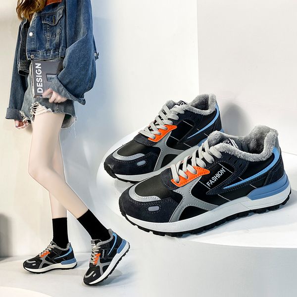 

sports women's shoes: new plush shadow grey leisure student running forrest gump shoes for fall / winter 2020, Black