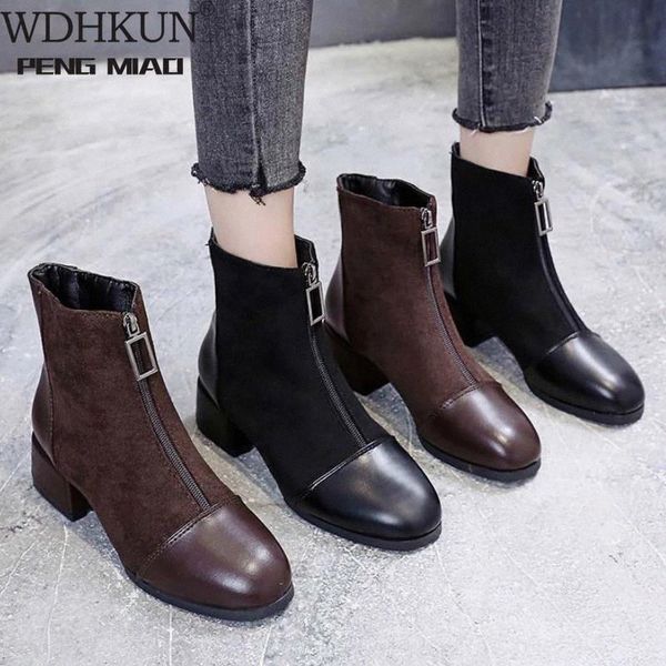 

2021 black brown western ankle boots women pu leather high heel booties heels short motorcycle shoes ankle boots 35-42 #ow4v